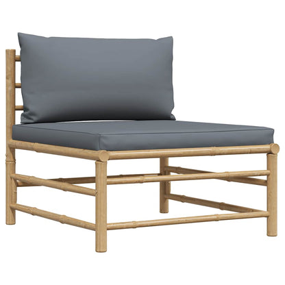 3 Piece Patio Lounge Set with Dark Gray Cushions Bamboo