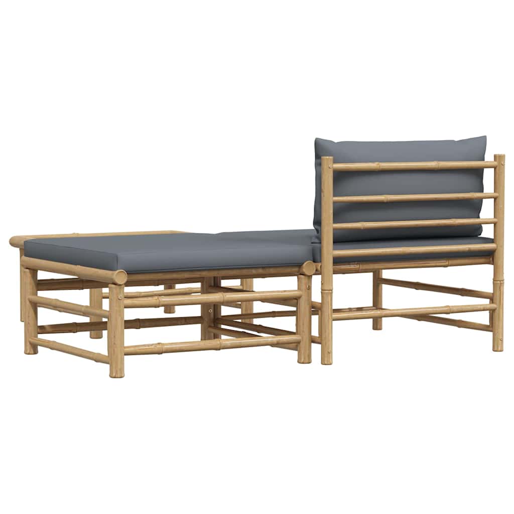 3 Piece Patio Lounge Set with Dark Gray Cushions Bamboo