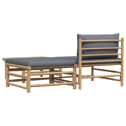 3 Piece Patio Lounge Set with Dark Gray Cushions Bamboo