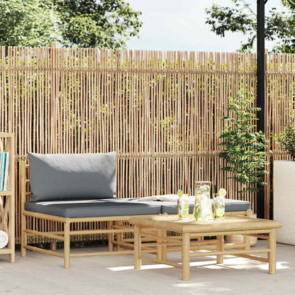 3 Piece Patio Lounge Set with Dark Gray Cushions Bamboo