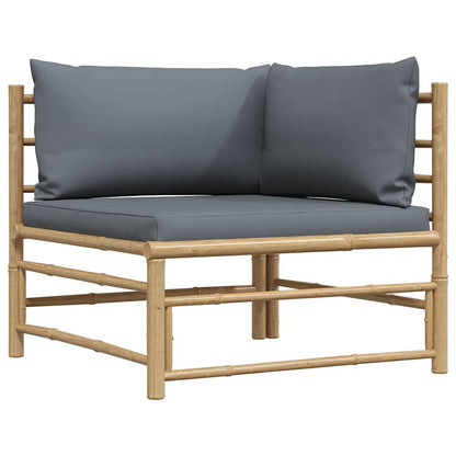 Patio Corner Sofa with Dark Gray Cushions Bamboo