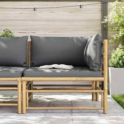 Patio Corner Sofa with Dark Gray Cushions Bamboo