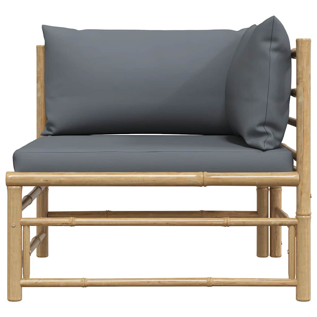 Patio Corner Sofa with Dark Gray Cushions Bamboo