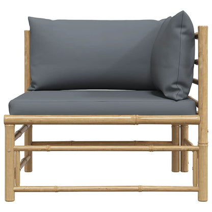 Patio Corner Sofa with Dark Gray Cushions Bamboo