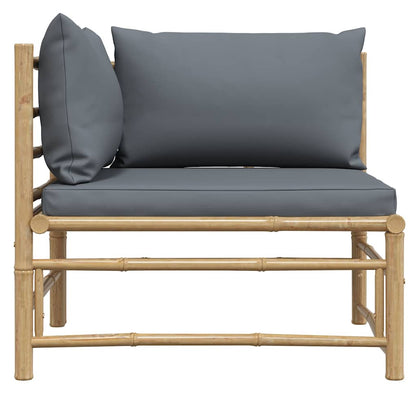 Patio Corner Sofa with Dark Gray Cushions Bamboo