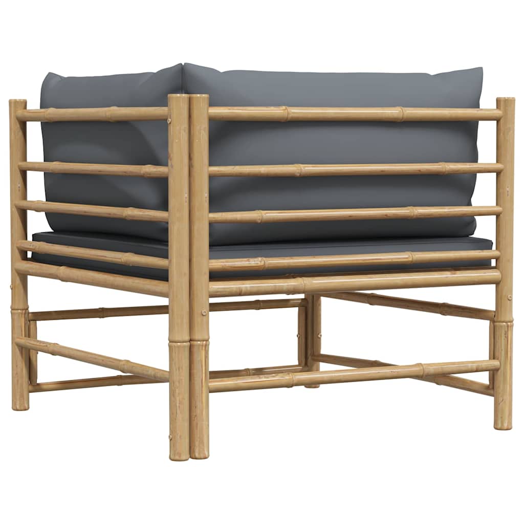 Patio Corner Sofa with Dark Gray Cushions Bamboo