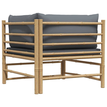 Patio Corner Sofa with Dark Gray Cushions Bamboo