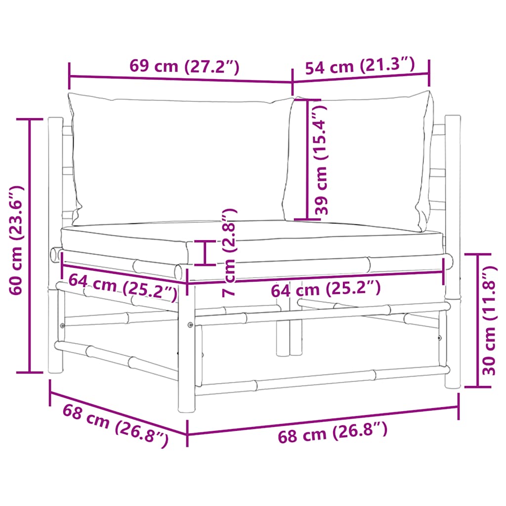 Patio Corner Sofa with Dark Gray Cushions Bamboo
