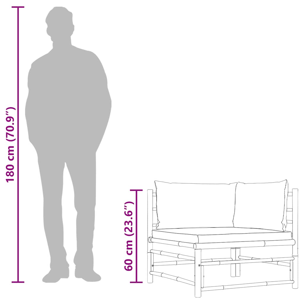 Patio Corner Sofa with Dark Gray Cushions Bamboo