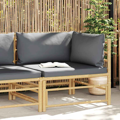 Patio Corner Sofa with Dark Gray Cushions Bamboo
