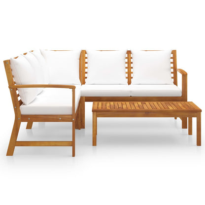 4 Piece Patio Lounge Set with Cushion Cream Solid Acacia Wood