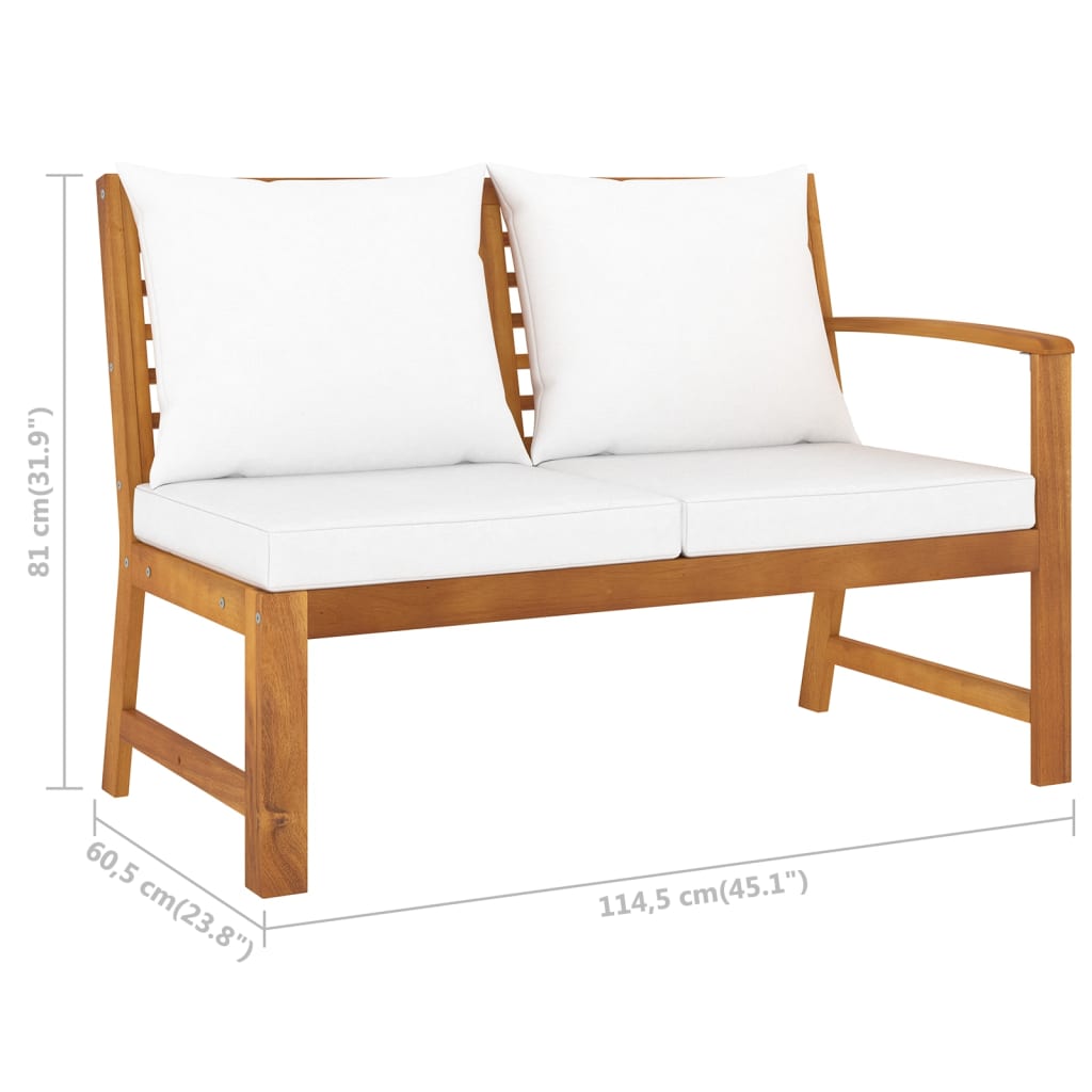 4 Piece Patio Lounge Set with Cushion Cream Solid Acacia Wood