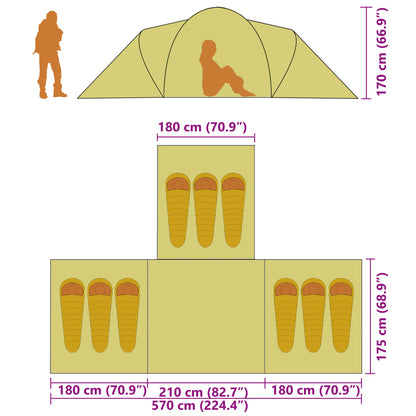 Camping Tent 9 Persons Fabric Grey and Orange