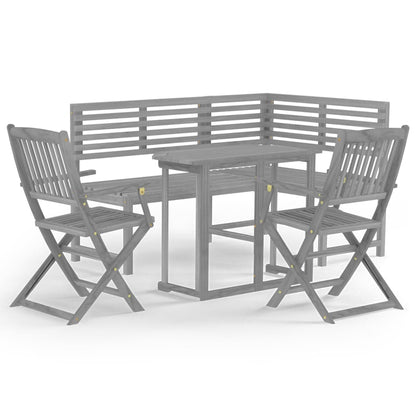 4 Piece Bistro Set Solid Acacia Wood Grey