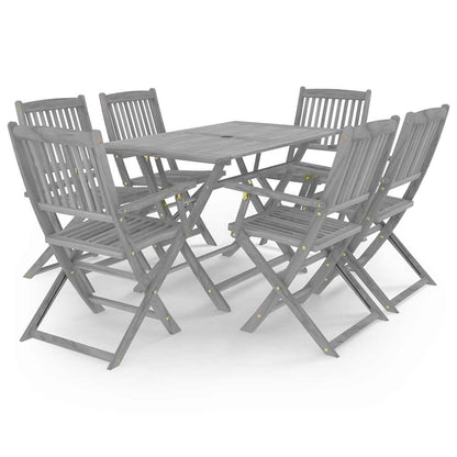 3057869 vidaXL 7 Piece Garden Dining Set Solid Acacia Wood Grey (46331+46333+46334)
