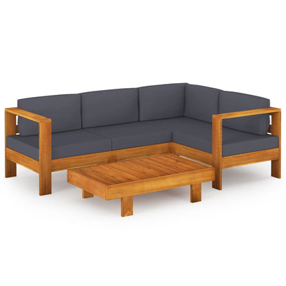 5 Piece Patio Lounge Set with Dark Gray Cushions Acacia Wood