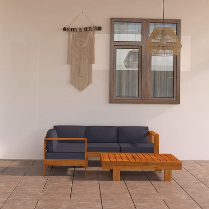 5 Piece Patio Lounge Set with Dark Gray Cushions Acacia Wood