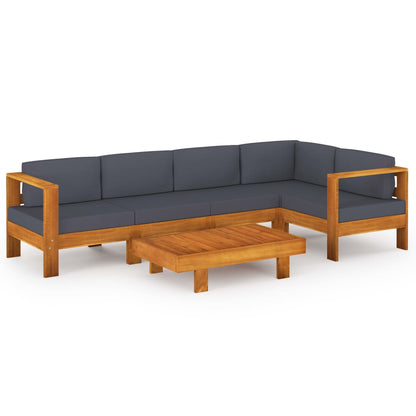 6 Piece Patio Lounge Set with Dark Gray Cushions Acacia Wood