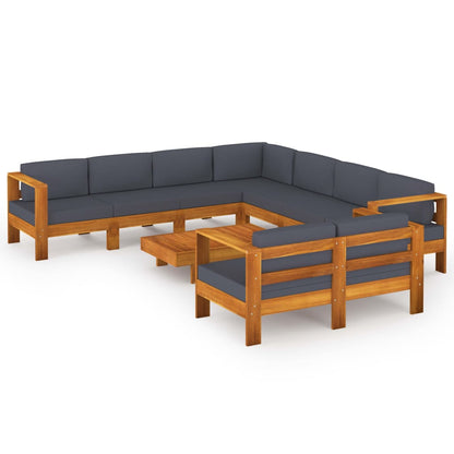 9 Piece Patio Lounge Set with Dark Gray Cushions Acacia Wood