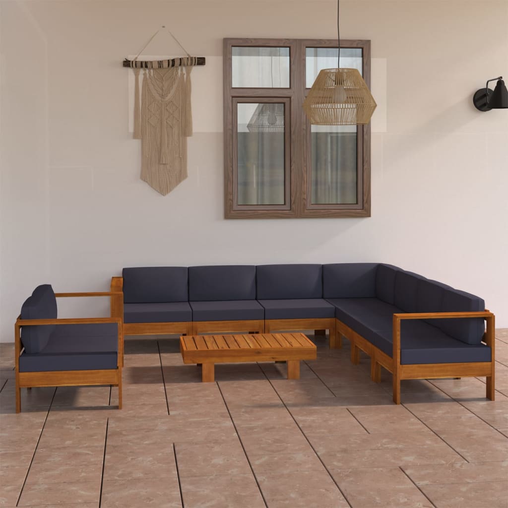 9 Piece Patio Lounge Set with Dark Gray Cushions Acacia Wood
