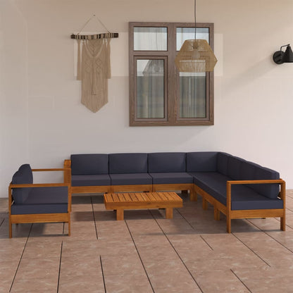 9 Piece Patio Lounge Set with Dark Gray Cushions Acacia Wood