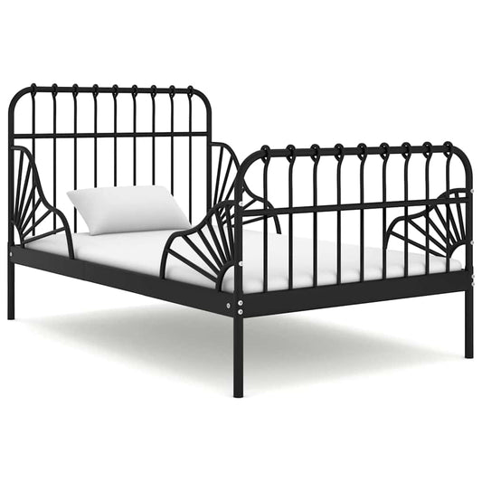 Extendable Bed Frame without Mattress Black Metal 80x130/200 cm