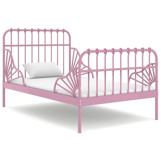 Extendable Bed Frame without Mattress Pink Metal 80x130/200 cm