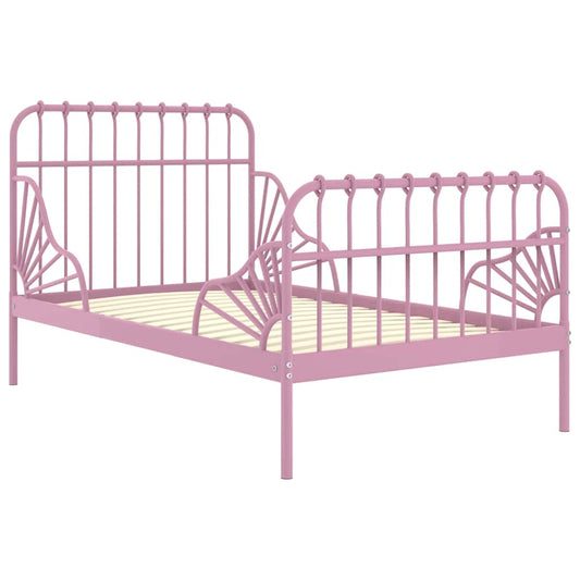 Extendable Bed Frame without Mattress Pink Metal 80x130/200 cm