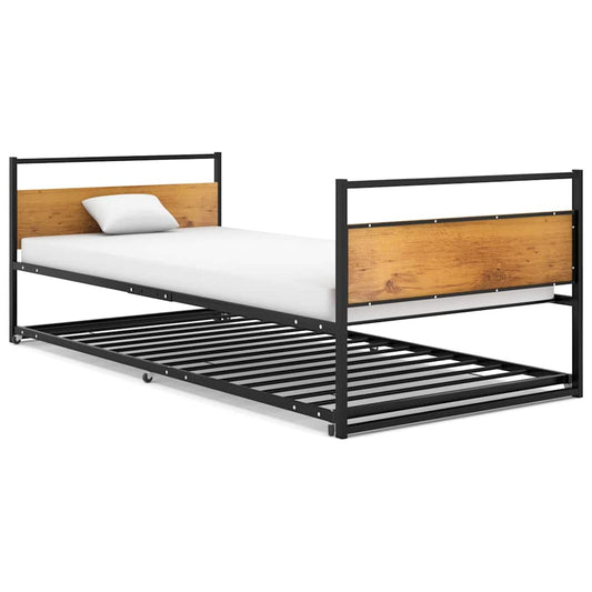 Pull-out Bed Frame | Black | Powder-Coated Metal, MDF, Plastic | Single