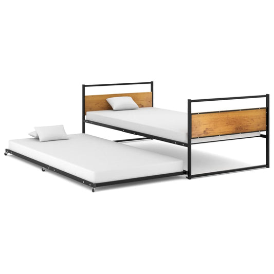 Pull-out Bed Frame | Black | Powder-Coated Metal, MDF, Plastic | Single