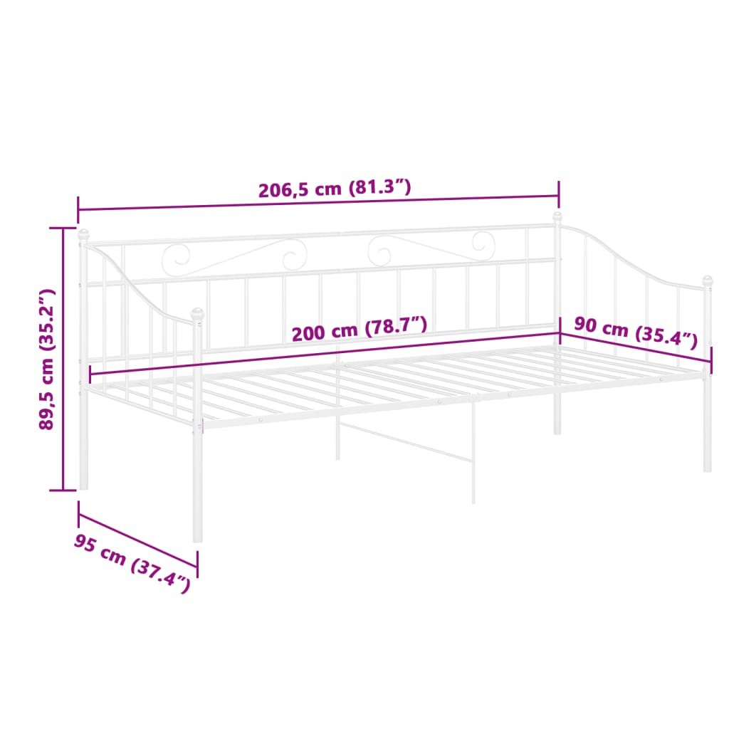 Sofa Bed Frame | White | Powder-coated metal | Single
