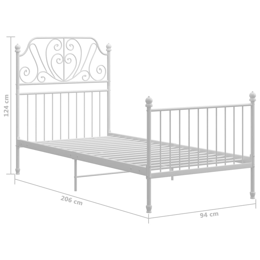 Bed Frame | White | Powder-coated metal | Single | Durable | Bed Frame