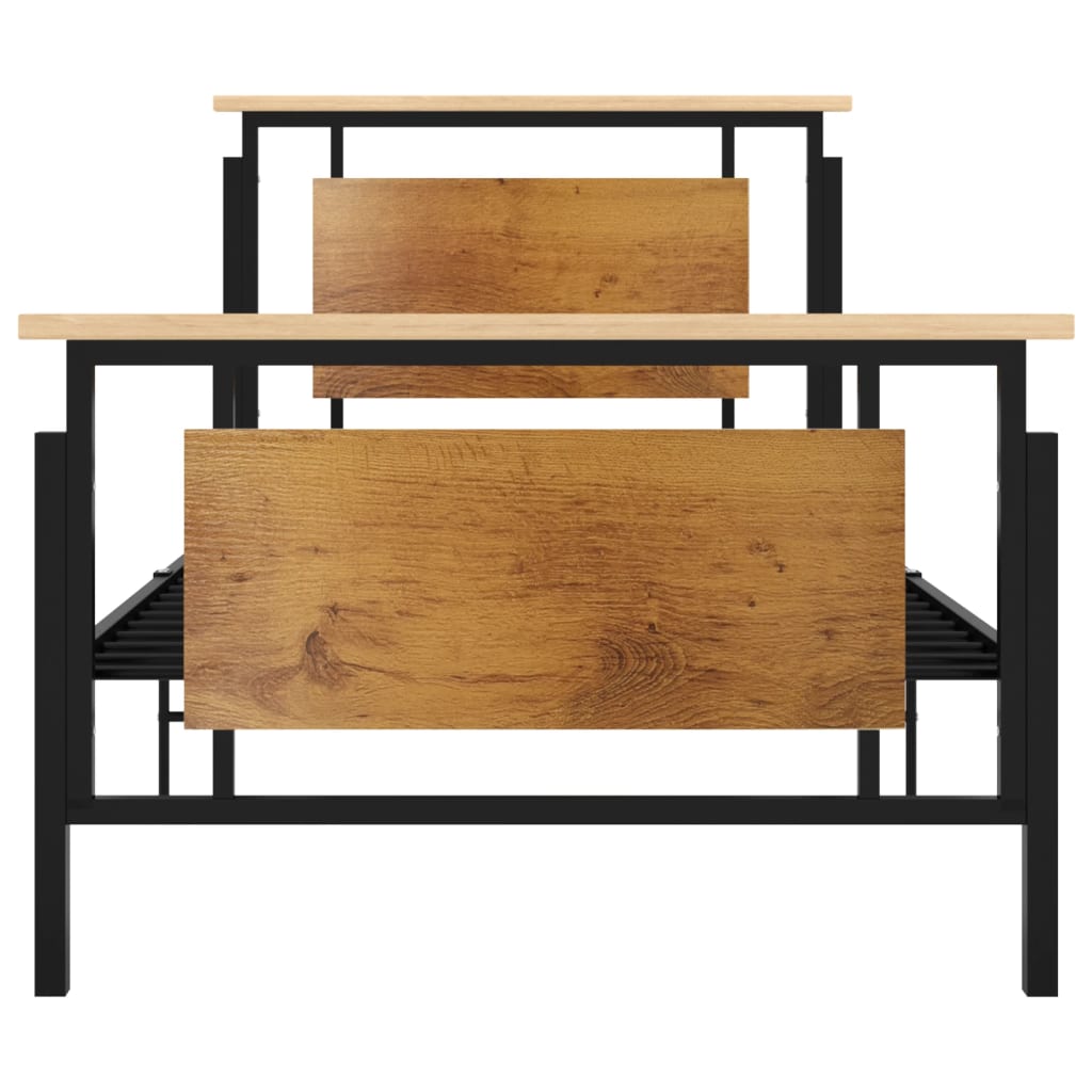 Bed Frame | Black, Oak | Solid oak wood, powder-coated metal, MDF