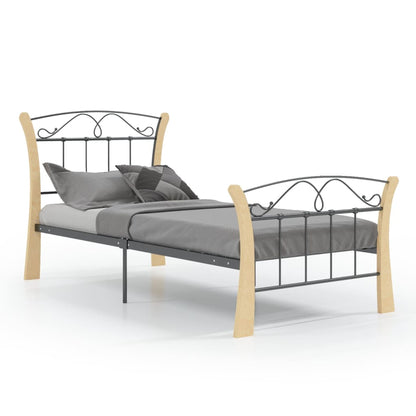 Bed Frame | Black and natural | Powder-coated metal, solid oak wood