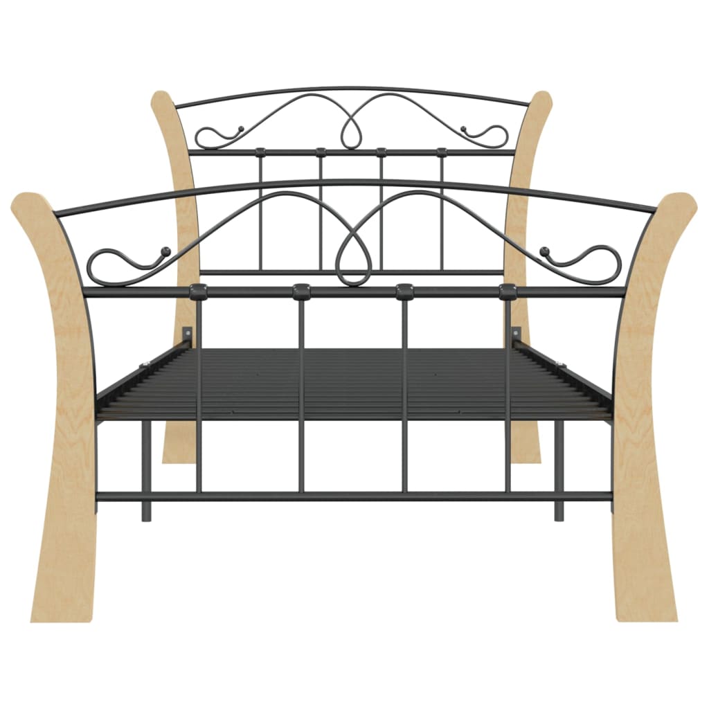 Bed Frame | Black and natural | Powder-coated metal, solid oak wood