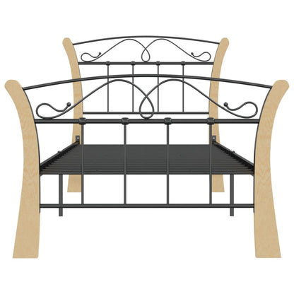 Bed Frame | Black and natural | Powder-coated metal, solid oak wood