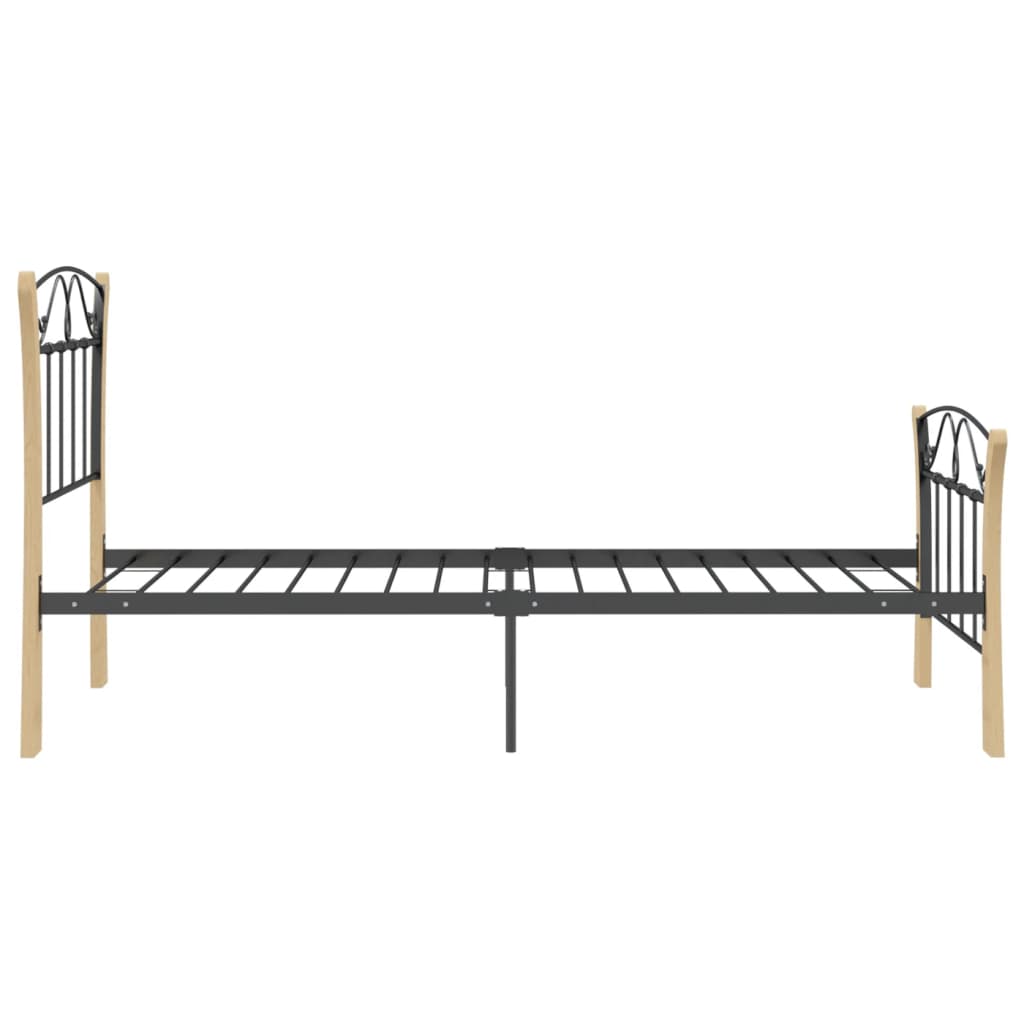 Bed Frame | Black and natural | Powder-coated metal, solid oak wood