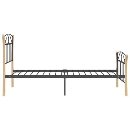 Bed Frame | Black and natural | Powder-coated metal, solid oak wood