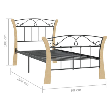 Bed Frame | Black and natural | Powder-coated metal, solid oak wood