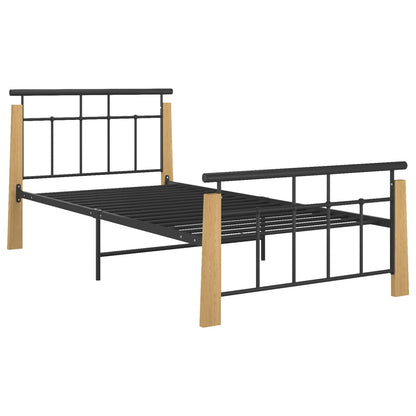 Bed Frame | Black and Light Oak | Powder-coated metal, solid oak wood