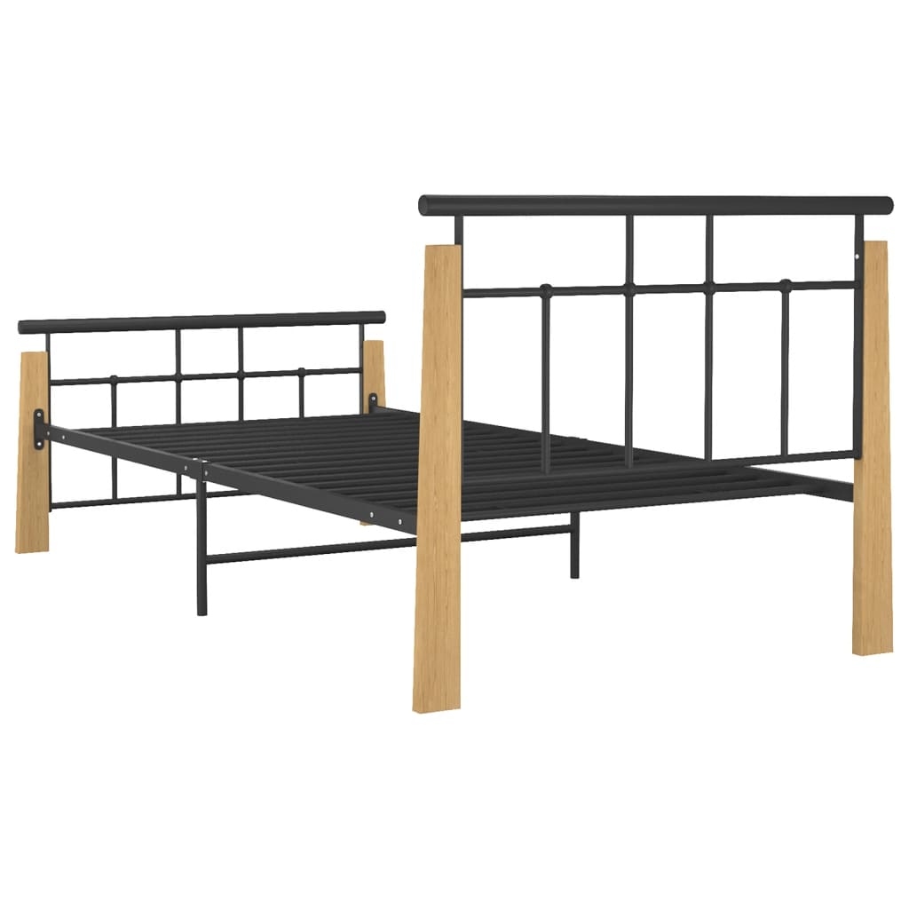 Bed Frame | Black and Light Oak | Powder-coated metal, solid oak wood