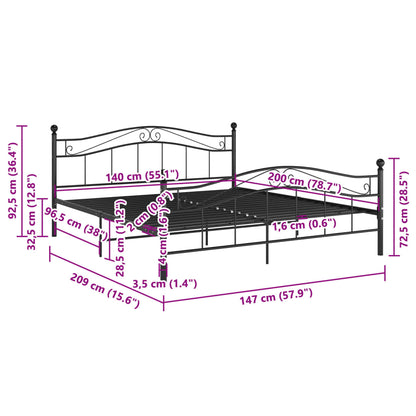 Bed Frame | Black | Powder-coated metal | 140x200 cm Mattress Size