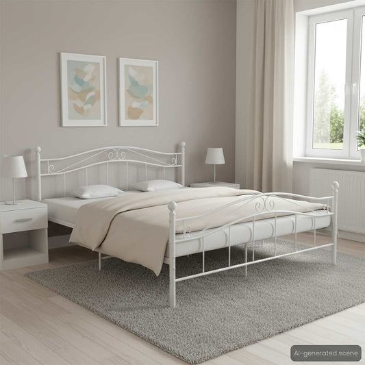 Bed Frame without Mattress White Metal 200x200 cm