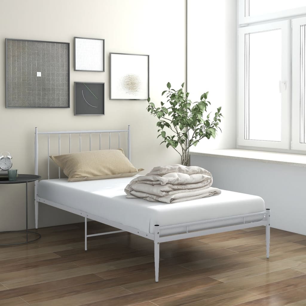 Bed Frame without Mattress White Metal 90x200 cm