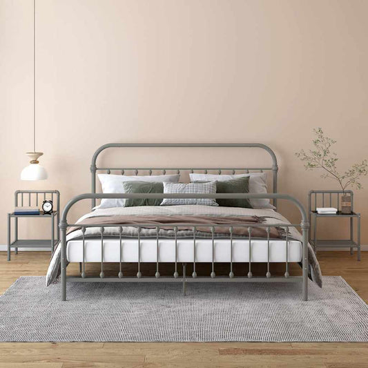 Bedside Cabinet | Set of 2 | Grey | Powder-coated metal, Glass | Standard