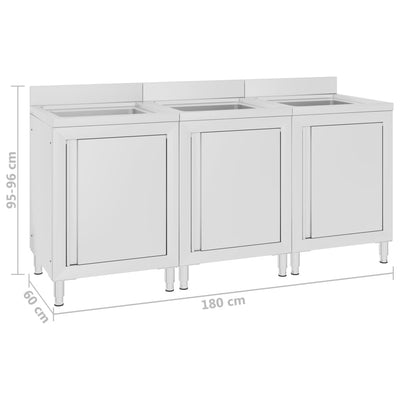 Commercial Kitchen Sink Cabinets 3 pcs Stainless Steel