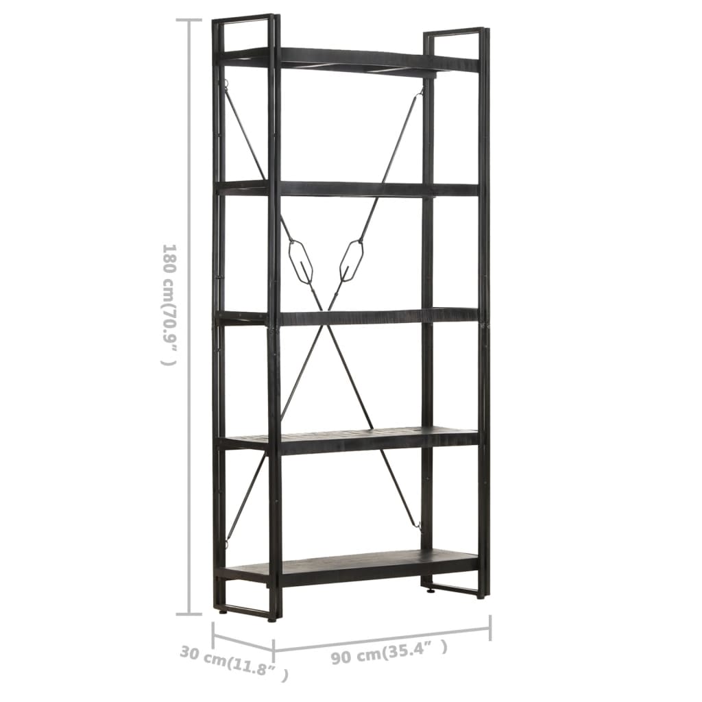 5-Tier Bookcase Black 35.4"x11.8"x70.9" Solid Mango Wood