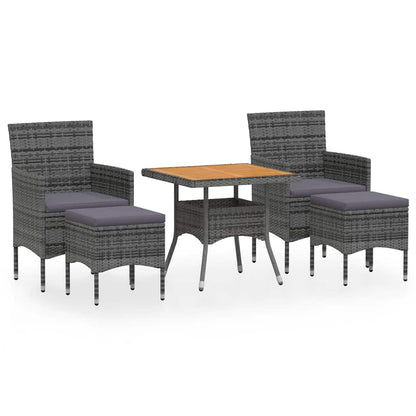 5 Piece Patio Dining Set Poly Rattan & Solid Acacia Wood Gray