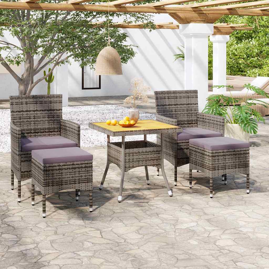 5 Piece Patio Dining Set Poly Rattan & Solid Acacia Wood Gray