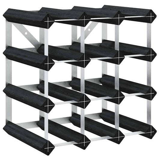 Wine Rack for 12 Bottles Black Solid Pine Wood